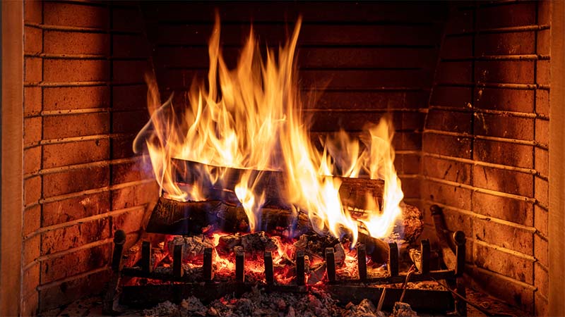 stained brick fireplace